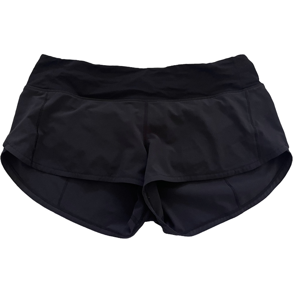 Lululemon 2.5 in speed up shorts in black.